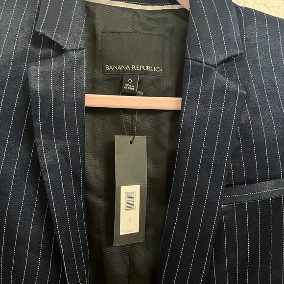 NWT Banana Republic Satin Blazer Women’s Size 0 Navy Pinstripe Boyfriend Office - Picture 6 of 16